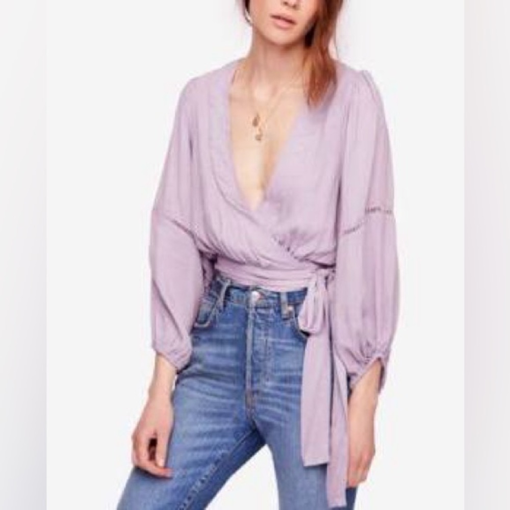 Free People Dream Girl Lilac Wrap Blouse small
